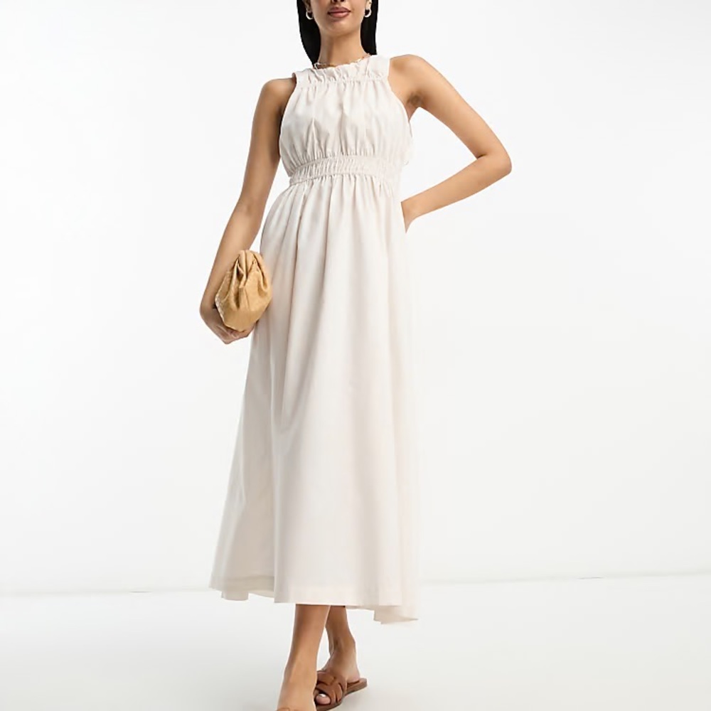 ASOS DESIGN cotton high neck gathered maxi dress
